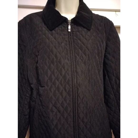Utex Suede Trim Quilted Riding Black Fleece Lined Full Zip Jacket Womens Medium - Picture 6 of 10